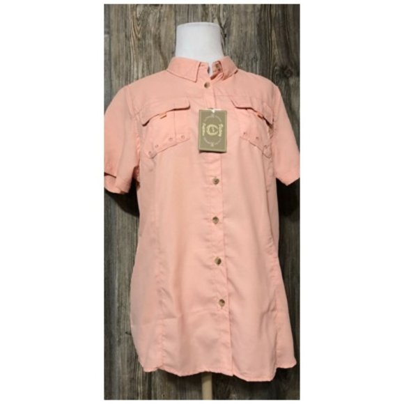 Victory Outfitters Womens Utility Button Up Short Sleeve Shirt Melon NWT Size M - Picture 1 of 11